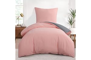 Aisbo Housse de Couette 140x200 Réversible - Parure de Lit Bicolore 140 x 200 Adulte 1 Personne avec Fermeture Éclair, Parure Housse Couette avec 1 Taie d'oreiller 65x65, Rose et Gris