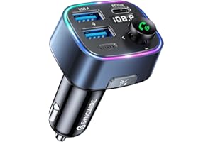 SYNCWIRE Transmetteur FM Bluetooth 5.4 Voiture, 48W Max(PD 36W et 12W) Bluetooth Adaptateur de Charge Deux USB pour Voiture, Radio sans Fil, Affichage LED, Appels Mains Libres, Support Clé USB 64GB