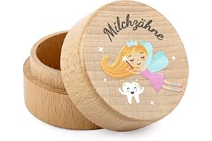 Tikplus Zahndose Milchzähne, Holzdose Milch Zähne, Zahndose Milchzahndose Junge & Mädchen - zur Taufe und Geburtstag Geschenke für Neue Eltern (Blumenfee)