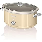 Swan SF17031CN Retro Slow Cooker with 3 Temperature Settings, Keep Warm Function, 6.5L, 320W, Retro Cream