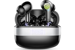 OWMSIC Auriculares Inalambricos Bluetooth, Auriculares Bluetooth 5.3 HIFI Sonido Envolvente con 4ENC Cancelacion Ruido Mic, 48H Cascos Inalambricos Comodidad Ligera, Pantalla LED, IP7 lmpermeable Auriculares