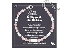 DOA 8th 9th 10th 11th 12th 13th 14th 15th 16th Birthday Gift Natural Stone Bracelet Adjustable Elastic Bracelet Birthday Present for Sister Daughter Granddaughter Friend Niece with Message Card & Box