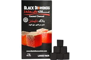 ALSAQER BLACK DIAMONDS 1 Kg COCONUT SHELL CHARCOAL CUBES FOR INCENSE AND BAKHOUR / 96 PEICES/LONG LASTING/PREMIUM QUALITY, Coco Black