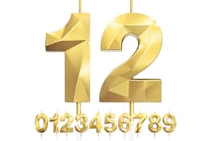 LFWZRY Geburtstagskerzen Zahlen 12, 5cm 3D Gold Geburtstagskerzen, Kerzen Geburtstag, Zahlenförmige Kerze, Tortendeko Geburtstag für Geburtstag Party, Hochzeiten, Jubiläen, Birthday Candle Nummer 12