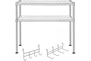 SONGMICS Scaffale per Forno a Microonde, Organizzatore Portaoggetti da Cucina a 2 Ripiani Regolabili, 8 Ganci, Cromato LGR20C
