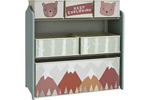 ZONEKIZ Regał dziecięcy z 6 wyjmowanymi pojemnikami do przechowywania, regał na zabawki, regał na książki, regał do przechowywania, do pokoju dziecięcego, 63 x 30 x 66 cm, zielony