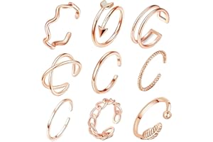 GHYUI Bague Femmes Réglable, Lot bagues à Bande Réglable, 9 pièces Bagues Spinner, Bande Anneaux Ensemble, Or Rose, Bague Ouvert,Empilables Lot Bague, Knuckle Bagues Ouverts, pour Femmes Filles