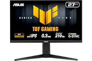 ASUS TUF Gaming VG27AQL5A - Moniteur Gaming 27" QHD (2560x1440), 210Hz (OC), Fast IPS, ELMB Sync, 0.3ms GTG, Haut-parleurs Stéréo, DisplayWidget Center, Gaming AI, Ajustable en Hauteur