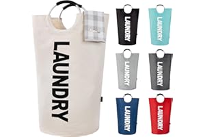 Caroeas 100L Panier à Linge Grande Capacité, Sac à Linge Pliable avec Poignées Rembourrées, Corbeilles à linge，Idéal pour le Rangement et le Transport des Vêtements,Beige