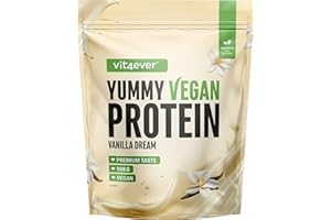 VIT4EVER Yummy Vegan Protein Vanilla Dream – Batido proteico vegetal con 24,9 g de proteína por porción a partir de aislado de haba (fava) con BCAA y aminoácidos – 908 g
