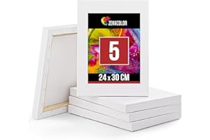Zenacolor Lot de 5 Toiles a Peindre 24x30cm - Toile Peinture Acrylique/Huile/Gouache - Toile Vierge/sans Acide / 100% Coton - Canvas avec Chassis Bois