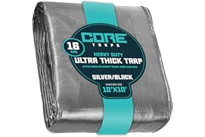 Core Tarps Lona de protección Lona Impermeable con Ojales, (3m X 3m, 265 g/m²) 16 Mil, Funda Protectora para Techo, Barco, Muebles, Jardín, Piscina, Coche, Plata/Negro