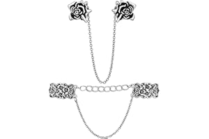 Gejoy 2 Pieces Rose Sweater Shawl Clips Cardigan Dresses Clip Antique Flowers Collar Clip with Double Chain for Women Girls