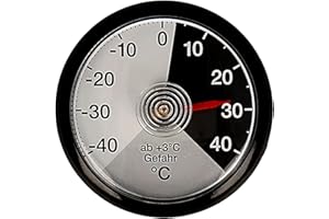 Lantelme Autothermometer Selbstklebend für Innen | Thermometer Kabellos zum Messen der Temperatur von +/- 40°C | Bimetall Rund Farbe Schwarz | für LKW Wohnwagen Wohnmobil PKW KFZ Anhänger