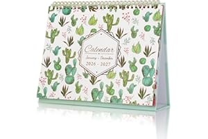 ZEEYUAN Calendario de mesa 2026-2027, calendario mensual, 24 meses, año escolar, calendario de mesa con tapa con vista mensual, arrancable