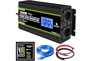 NOVOPAL 1000W Onda Sinusoidale Pura Power Inverter DC 24v in AC 220v -2 EU Presa con Uscita USB, telecomando da 5 metri e due ventole di raffreddament