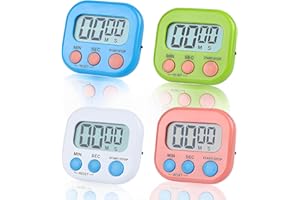 JIANYH 4PCS Digital Timer, Timer Clock Kitchen Timers for Cooking Minute Seconds Count Up Countdown for Kids Kitchen Cooking Classroom Gym Study Teeth Cleaning Kids Children (Blue-Green-Pink-White).