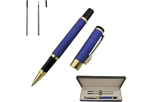 Accod Fine Nib Ballpoint Pen High-end Business Signature Pen Metal Pen Clip Black Ink Rollerball Pen with Two 0.5mm Replacement Refills Gift Pen Premium Gift Box (Blue)