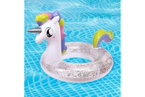 Ellxen Anello da nuoto gonfiabile con unicorno, in PVC, per sport acquatici, per il bagno, ideale per la spiaggia e la piscina (55 cm, unicorno bianco)