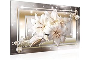 Runa Art Quadro Fiori Gigli Moderni Murale - Made in Germany - Diamante Beige Marrone Soggiorno 021714a