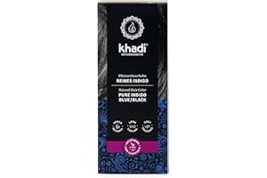 ‎KHADI khadi REINES INDIGO Pflanzenhaarfarbe, Haarfarbe für geheimnisvolles Tiefschwarz bis zu schimmerndem Blau-Schwarz, Naturhaarfarbe 100% pflanzlich, natürlich & vegan, Naturkosmetik, 100g