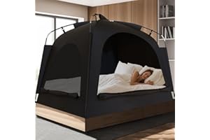 AYAMAYA Bed Tent - Portable Indoor Privacy Dream Tents Bed Canopy for Kids and Adults, 80% Blackout Sleeping Tents for Bed, Privacy Breathable Space with 2 Doors，Phone & Pad Holders Inside
