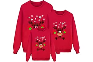 pvucpot Weihnachten Pullover Set Partnerlook Pärchen Weihnachtspullover Familie Set Gestrickte Pullover Strickpullover Winterpullover Weihnachtspullis Sweatshirt Kinder Damen Herren