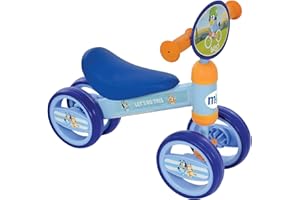 DISNEY Bluey Officially Licenced Ride On Toy for Ages 1+ | Boys or Girls Kids Childrens Deluxe Bobble Toddler Push Scooter | Foot to Floor Baby Bike | Blue