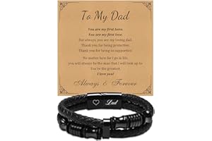 FLHEART Leather Bracelets Mens Gifts Jewellery - to My Son Dad Bracelet Handsome Premium Leather Black Stainless Steel Magnetic Clasp Cuff Bangle for Father's Day Graduation for Daddy Papa Son