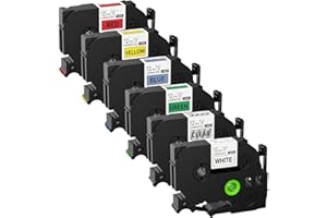 Nastri per Etichette BIGGER Compatible In sostituzione di Brother TZe-131/231/431/531/631/731, 12mm x 8m, usato con Brother P-Touch PT-H100R H105 H107 H110 900 1000 7100, confezione da 6