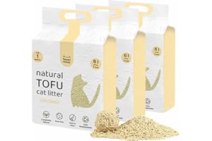 HAPPY MEOW Arena de Tofu para Gatos (18L/7,5Kg) - Natural y Biodegradable - Aglomerante Instantáneo, Bajo en Polvo, Control de Olores con Aroma de Vainilla, Ultra Absorbente, Desechable en el Inodoro
