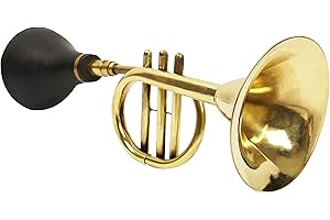 IBA Indianbeautifulart Vintage Brass Bugle Horn Retro Clown Horn Metal Air Horn with Squeeze Bulb for Old Car-Taxi-Golf Cart