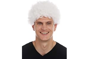 WIG ME UP- MMAS-9M-K20Y Peluca para Mujeres Hombres Carnaval Afro rizos Cortos densos Cabello Crespo Blanco