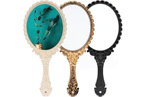 Forreen Handspiegel mit Griff, 3 Stück Schminkspiegel Retro Muster Nostalgie Chic Tragbar Oval Exquisit Kosmetikspiegel für Damen Frauen Mädchen Reisen Home Office