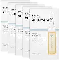 missha glutathione mask MISSHA Mascure Whitening Solution Glutathione Powerful Antioxidant Facial  Mask Reduces Spots & Discolorations, Evens Skin Tone, 1 Piece :
