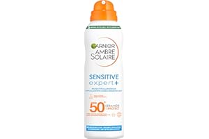 GARNIER Ambre Solaire Sensitive Expert+ - sucha mgiełka - ochrona przed słońcem SPF 50+ - chroni przed długim promieniowaniem UVA, UVB i UVA, wodoodporna, ceramidy, skóra wrażliwa i nietolerująca