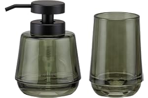 Sealskin Mood Badaccessoire-Set, bestehend aus Seifenspender 380 ml + Zahnputzbecher, Glas, Farbe: Grün