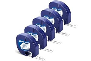 FIMAX TECH 5X Cintas Fimax 91221 Compatibles para Dymo LetraTag Label Tape, 12mm x 4m Cinta Etiquetadora Negra sobre Plástico Blanco, para Dymo LetraTag LT-100H LT-100T XR 200B XM