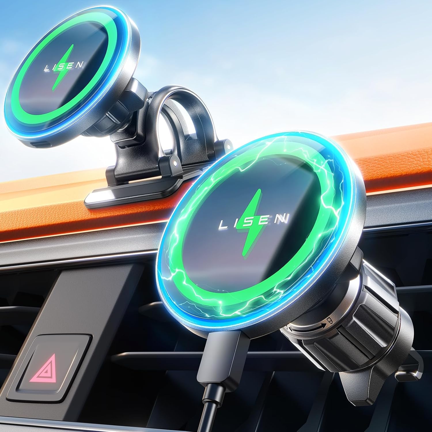 LISEN for Wireless Magsafe Car Mount Charger [15W Top Charge] Car Phone Holder Wireless Charger for iPhone 17 Pro Max Magnetic Phone Holder Cars for iPhone 17 Pro Max Air 16 15 14 Magsafe Accessories