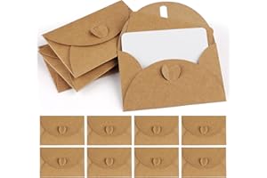 Mocraft 100 Kraft Paper Small Envelopes with 100 Blank Paper Cards, Mini Envelopes with Heart Closure for Gift Cards DIY-Graffiti