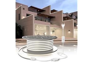 YOODI 5M Ruban LED, 220V Blanc Froid Bandeau LED Lumineuse Flexible 120 LED/M, PVC Découpable Etanche IP65 Néons Bande pour Intérieur Extérieur Décoration, Inclus Adaptateur Secteur