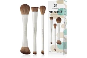EIGSHOW Makeup Brush Set, 3PCS Double Ended Face Makeup Brushes for Foundation Concealer Blush Contour Highlight Nose Shadow, Travel Gift Set (Beige)