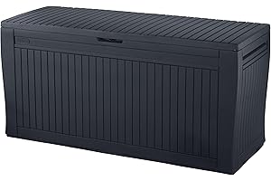 Koll Living Auflagenbox/Kissenbox 270 Liter Farbe : Graphit l 100% Wasserdicht l mit Belüftung dadurch kein übler Geruch/Schimmel l Moderne Holzoptik l Deckel belastbar bis 250 KG (2 Personen)