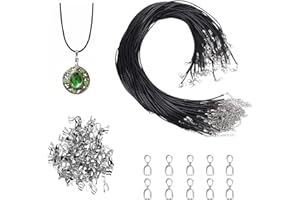 MIPIACE 120 Stück Lederband Kette mit Verschluss Schwarze Gewachste Halskette Schnur Lederkette Ohne Anhänger für Damen Herren DIY Schmuck Zubehör (60 Lederband Kette 50cm, 60 Anhängerschlaufe Ösen)