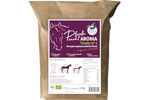 Aronia ORIGINAL Rester di aronia bio n. 1 per cavalli 1 kg – 100% biologico, pelle sana e vitalità, cibo complementare per tutte le razze, fatto a mano in Germania, senza additivi