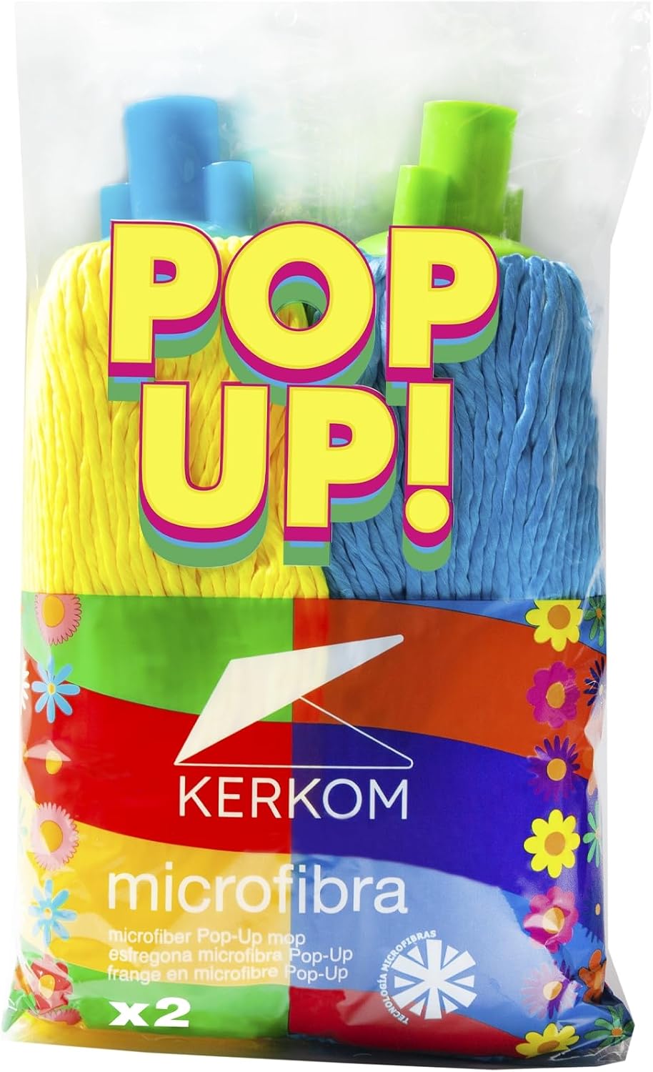 KERKOM Duplo Fregona Microfibra Pop-UP | Tecnología de Filamentos Expansivos | Alta Absorción y Escurrido Fácil | Limpieza sin Huellas | Rosca Universal