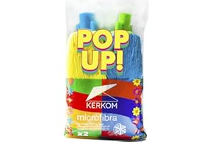 KERKOM Duplo Fregona Microfibra Pop-UP | Tecnología de Filamentos Expansivos | Alta Absorción y Escurrido Fácil | Limpieza sin Huellas | Rosca Universal