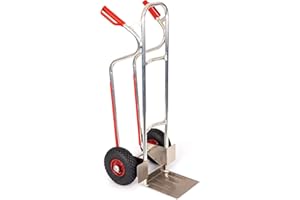 RLW-GERÄTEVERTRIEB RLW Profi Aluminium Sackkarre Stapelkarre Alu200 200 kg - Schaufel 280 x 280 mm - Made in EU - kein Asien-Import !! (Räder nach Ihrer Wahl) (Luftrad schwarz/Metall-Felge rot/Rollenlager)