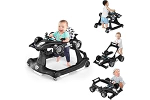 GOPLUS 4 in 1 Baby Lauflernhilfe, Lauflernwagen höhenverstellbar mit Licht & Musik, Baby Walker Autoförmig mit Einstellbarer Geschwindigkeit, Gehfrei für Kinder ab 6 Monaten (Schwarz)
