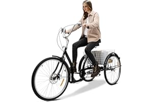 CHERIKIU 26 Zoll 6-Gang Erwachsene Dreirad mit Einkaufskorb, 3 Räder Fahrrad Erwachsene Outdoor-Aktivitäten Tricycle Dreirädriges Fahrrad Senioren Städtisches, 120kg Tragfähigkeit für Städte Radwege (Schwarz)